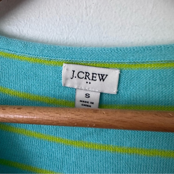 J. Crew factory linen blend teal with green stripe v neck sweater top Size Small - Picture 3 of 7